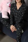 Kadın Süet Düğmeli Pijama Takımı Siyahdesenli