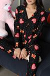 Kadın Süet Düğmeli Pijama Takımı Siyah