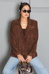 Kadın Oversize Astarlı Kadife Ceket Kahve