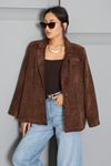 Kadın Oversize Astarlı Kadife Ceket Kahve