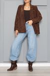 Kadın Oversize Astarlı Kadife Ceket Kahve