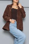 Kadın Oversize Astarlı Kadife Ceket Kahve