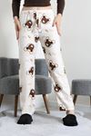 Kadın Desenli Süet Pijama Altı Kahverengi