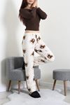 Kadın Desenli Süet Pijama Altı Kahverengi