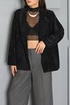 Kadın Oversize Astarlı Kadife Ceket Siyah