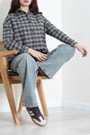 Kadın Ekose Oversize Oduncu Gömlek Vizon