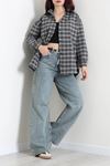 Kadın Ekose Oversize Oduncu Gömlek Vizon
