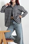 Kadın Ekose Oversize Oduncu Gömlek Vizon