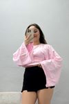 Kadın Yumoş Triko Yarasa Kol Büzgülü Bluz Pembe