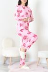 Kadın Süet Alt Üst Aynı Pijama Takımı Pembe