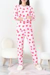 Kadın Süet Alt Üst Aynı Pijama Takımı Pembekırmızı