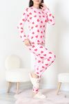 Kadın Süet Alt Üst Aynı Pijama Takımı Pembekırmızı