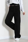 Kadın Beli Lastikli Bol Paça Kot Pantolon Siyah