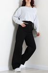 Kadın Beli Lastikli Bol Paça Kot Pantolon Siyah
