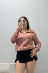 Kadın Polo Yaka Triko Kazak Pudra