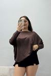 Kadın Modal Kayık Yaka Yarasa Kol Bluz Açık Kahve