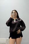 Kadın Scuba Bebe Yaka Fermuar Detaylı Sweat Kahve