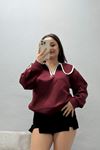 Kadın Scuba Bebe Yaka Fermuar Detaylı Sweat Bordo