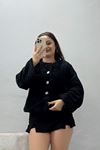 Kadın Düğmeli Peluş Ceket Siyah
