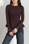 Kadın Likralı Dalgıç Peplum Bluz Kahve