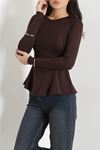 Kadın Likralı Dalgıç Peplum Bluz Kahve