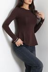 Kadın Likralı Dalgıç Peplum Bluz Kahve