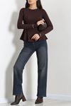 Kadın Likralı Dalgıç Peplum Bluz Kahve