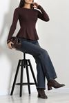 Kadın Likralı Dalgıç Peplum Bluz Kahve