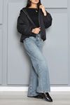 Kadın Dik Yaka Oversize Bomber Ceket Siyah