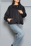 Kadın Dik Yaka Oversize Bomber Ceket Siyah