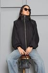 Kadın Dik Yaka Oversize Bomber Ceket Siyah