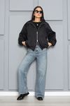 Kadın Dik Yaka Oversize Bomber Ceket Siyah