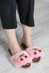Kadın Peluş Kirazlı Ev Terliği Pembe