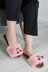 Kadın Peluş Kirazlı Ev Terliği Pembe