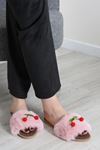 Kadın Peluş Kirazlı Ev Terliği Pembe