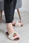 Kadın Peluş Kirazlı Ev Terliği Taş
