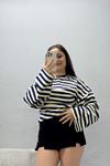 Kadın 2 İplik Çizgili Yandan Büzgülü Sweatshirt Lacivertekru