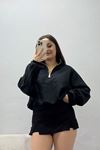 Kadın Yarasa Kol Selanik Sweat Siyah