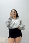 Kadın Yarasa Kol Selanik Sweat Gri