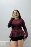Kadın Likralı Dalgıç Peplum Bluz Bordo