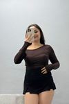 Kadın Asimetrik Kesim Dalgıç Uzun Kollu Body Kahve