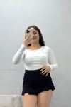 Kadın Asimetrik Kesim Dalgıç Uzun Kollu Body Beyaz