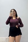 Kadın Geniş Yaka Dantel Askısı Boydan Geçmeli Viskon Body Mürdüm