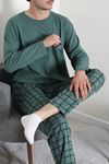 Süprem Ekose Bisiklet Yak Uzun Kol Cepli Erkek Pijama Takımı Yeşil