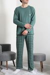 Süprem Ekose Bisiklet Yak Uzun Kol Cepli Erkek Pijama Takımı Yeşil