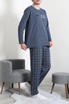 Süprem Ekose Bisiklet Yak Uzun Kol Baskılı Erkek Pijama Takımı Lacivert