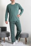 Süprem Ekose Bisiklet Yak Uzun Kol Cepli Erkek Pijama Takımı Yeşil