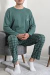 Süprem Ekose Bisiklet Yak Uzun Kol Cepli Erkek Pijama Takımı Yeşil