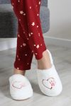 Kadın Patili Kalp Desenli Terlik Ekru