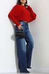 Kadın Yüksek Bel Wide Leg Kot Pantolon Mavi